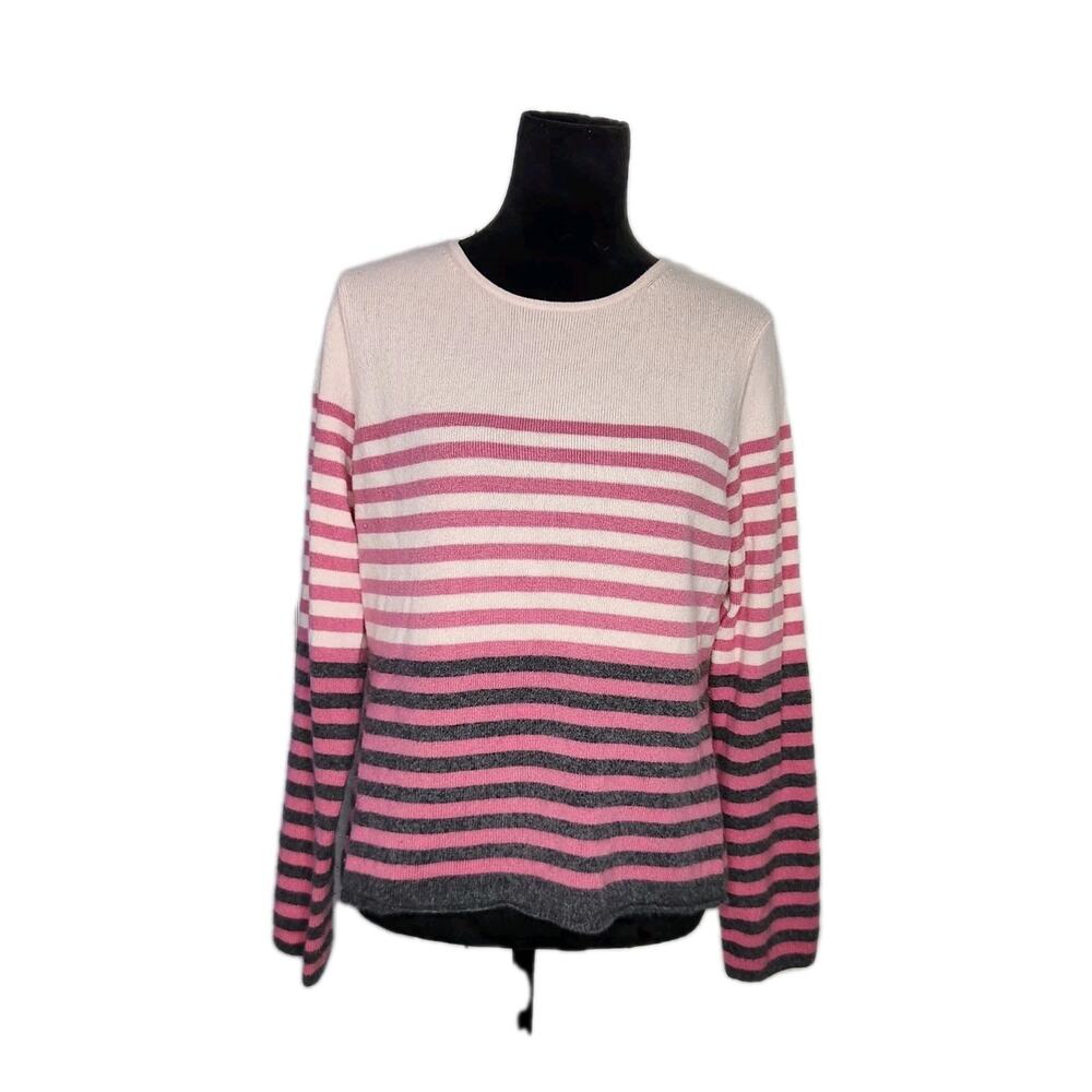 CHARTER CLUB 100% 2-Ply Cashmere Crew Neck Striped Sweater Women’s Size Large